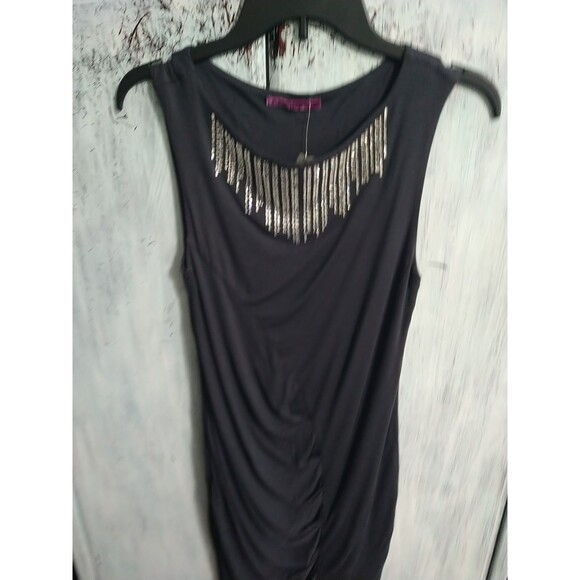 Velvet Embellish Rhinestone Ruch Sleeveless Mini Dress City Sexy Classic size p - Picture 3 of 10